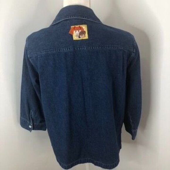 Bechamel Petites Womens Denim Button Shirt Jacket Sz PM School Bus Embroidered - Picture 6 of 12